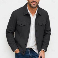 Mens Stylish Casual Wool Coat With A Lapel - Black, L