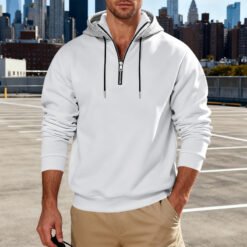 Light-luxury Commuter-style Long-sleeve Hoodie With A Stand-up Collar - White, XXL