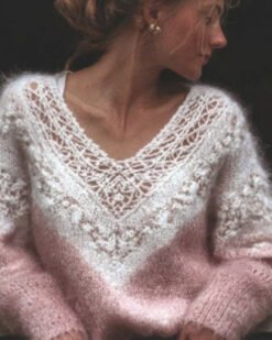 Womens Digitalprint Vneck Loose Sweater With A SoftCozy Feelperfect For Casual Wear - Pink, M