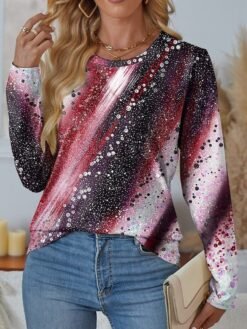 Womens Casual T Shirt With 3D Printed Crew Neck And Long Sleeves - WA28ZQ250325Y089, 2XL