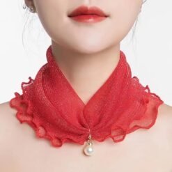 Womens Sun-protective Neck Gaiter Veil With Versatile Ruffled Edges - Red