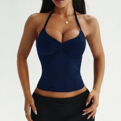 Versatile Halterneck Tank Top For Women - Navy Blue, L