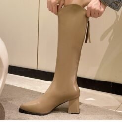 FallWinter Plus-Size Womens Chunky-Heel Pointed-Toe Mid-Calf Fashion Boots In A Casual Style - Khaki, 40