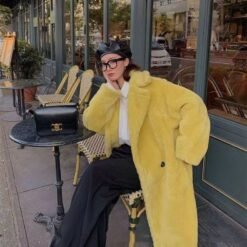 Womens Long Cashmere-Like Coat - Lemon Yellow, XS