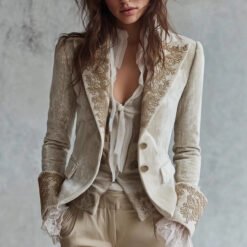 Womens Fashion Printed Lapel Flare-Sleeve Blazer - White, L