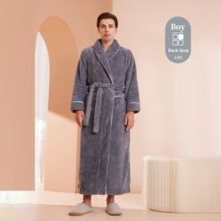 Autumn And Winter Thickened Cotton Velvet Nightgown Men's Winter Plus-sized Plus Size Light Luxury Couple Bathrobe Women's Extended Pajamas - 2102 Dark Gray Men, XXXL