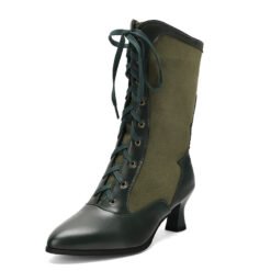 Pointed-toe High-heeled Color-block Womens Over-the-knee Boots With Front Lacing - Green, 40