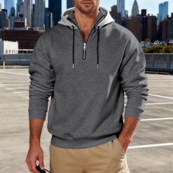 Light-luxury Commuter-style Long-sleeve Hoodie With A Stand-up Collar - Dark Gray, M