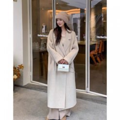 Womens Stylish Mid-length Slimming Wool Coat - Oatmeal Color, L