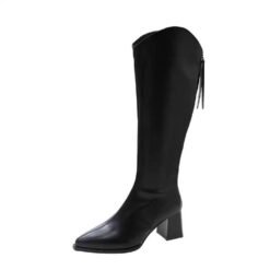 FallWinter Plus-Size Womens Chunky-Heel Pointed-Toe Mid-Calf Fashion Boots In A Casual Style - Black, 37