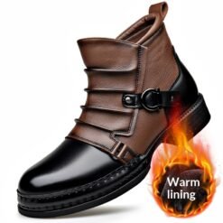 Mens British-style Retro Fleece-Lined Thermal Boots With Side Zipper - Brown Plus Velvet, 48