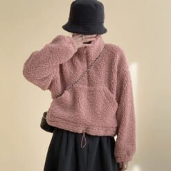 Womens HighEnd HalfZip StandUp Collar Sweatshirt - Pink, XL