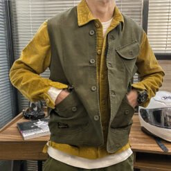 Mens Retro Short Casual Work Vest - Green, 3XL