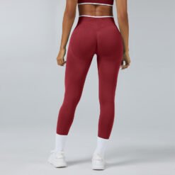 Seamless Knitted Tight High Waist Quick-drying Sports Yoga Pants - Cherry Red, S