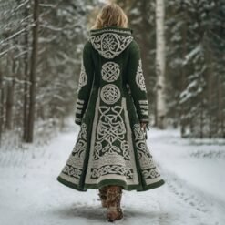 Long Loose-fitting Hooded Coat With A 3D Digital Print - Green, S