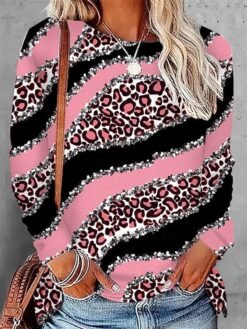 Womens Casual T Shirt With 3D Printed Crew Neck And Long Sleeves - WA28ZQ250325Y092, L