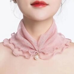 Womens Sun-protective Neck Gaiter Veil With Versatile Ruffled Edges - Pink
