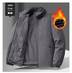 Mens Casual Padded Stand-collar Sports Jacket - Dark Gray With Velvet, XL