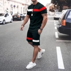 Men's Casual T-shirt Shorts Two-piece Printed Sportswear - TZ0124381, L