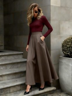Elegant Solid-Color Skirt For Women - Brown, 2XL