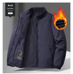 Mens Casual Padded Stand-collar Sports Jacket - Navy Blue Velvet, 3XL