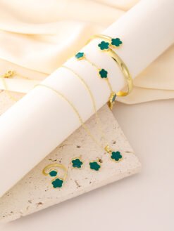 Parthenocissus Grass Jewelry Suit Simple Drop Oil Lucky Flower Necklace 5-piece Set - CK0432 All Green Dripping Type