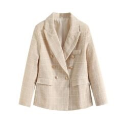 Womens 4-Color Textured Double-Breasted Midi Blazer - Beige, XS