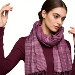 Alternative view of 2pcs Bright Color Block Fuchsia Yarn-Dyed Scarf,Luxe Look For Evening Wear,Scarf,vacation,daily Life,evening Party,Office Appropriate Subtlety For Women Men