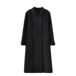 Womens Warm Retro Fitted Wool Coat - Black, 4XL