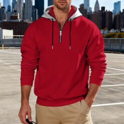 Light-luxury Commuter-style Long-sleeve Hoodie With A Stand-up Collar - Bright Red, XL