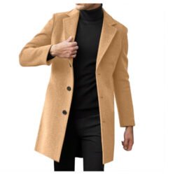 Mens Mid-length Long-sleeve Wool Coat Autumnwinter Wool Outerwear - Khaki, XL
