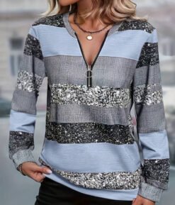 Womens FallWinter Crew-Neck Printed Loose-Fit Zip-Up Hoodie With Long Sleeves - NLW043458, XL