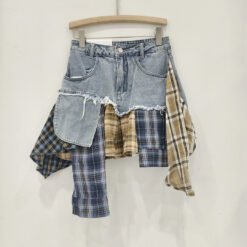 Irregular Hem Patchwork Denim Skirt For Women - Blue, M