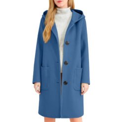 Womens Double-Faced Wool Coat With Hood - Blue, XL