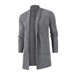 Mens Slim-Fit Plus-Size Knitted Cardigan Coat - Heather Gray, XXL