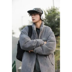 New Winter American-style Corduroy Cotton Coat With A Premium High-end Feel - Gray, S