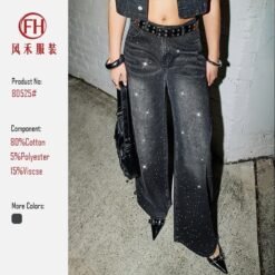 Studded Trendy Curvy Girl Friendly Wide-leg Skinny Jeans - Black, XS