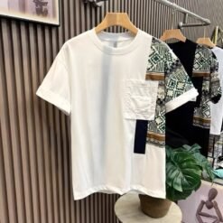 Men's T-shirt Summer New Work Clothes Style Color Matching Top - White, L