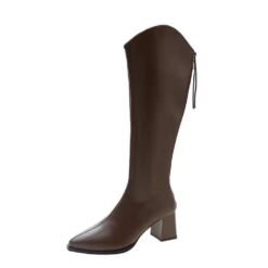 FallWinter Plus-Size Womens Chunky-Heel Pointed-Toe Mid-Calf Fashion Boots In A Casual Style - Dark Brown, 41