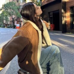 Alternative view of Winter Loose-fitting  Versatile  Fleece-lined  Thickened  And Warm Leather-and-fur Piece