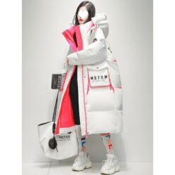 Alternative view of Womens Winter Loose Western-Style Over-the-Knee Long Thermal Patchwork Down Jacket