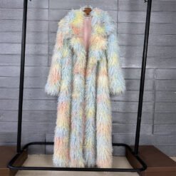 Womens Elongated Wool Coat With A Tailored Lapel - Yellow And Blue Colors, M