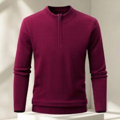Men's Half-zip Knit Sweater Pullover Solid Color - Wine Red, 3XL