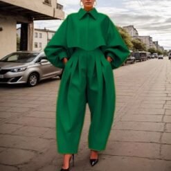 Elegant Fashion Temperament Leisure Long-sleeved Green Jumpsuit - Dark Green, 2XL
