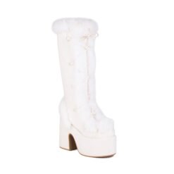 Fur Boots Platform Platform High Heel Women's High Boots - White, 40