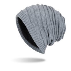 Men's Plush Sweater Hat Outdoor Warm Knit Ear Guards - Hemp grey