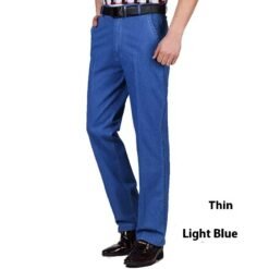 Men's Jeans High Waist Loose Casual Denim Trousers Denim Trousers - Thin Light Blue, 30 Yards