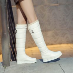 Casual leather boots platform platform boots - White, 34