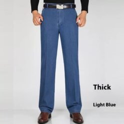 Men's Jeans High Waist Loose Casual Denim Trousers Denim Trousers - Thick Light Blue, 32 Yards