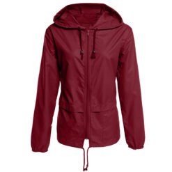 Raincoat Zipper Hooded Lightweight Outdoor Jacket Thin Outdoor Jacket - Wine Red, 2XL